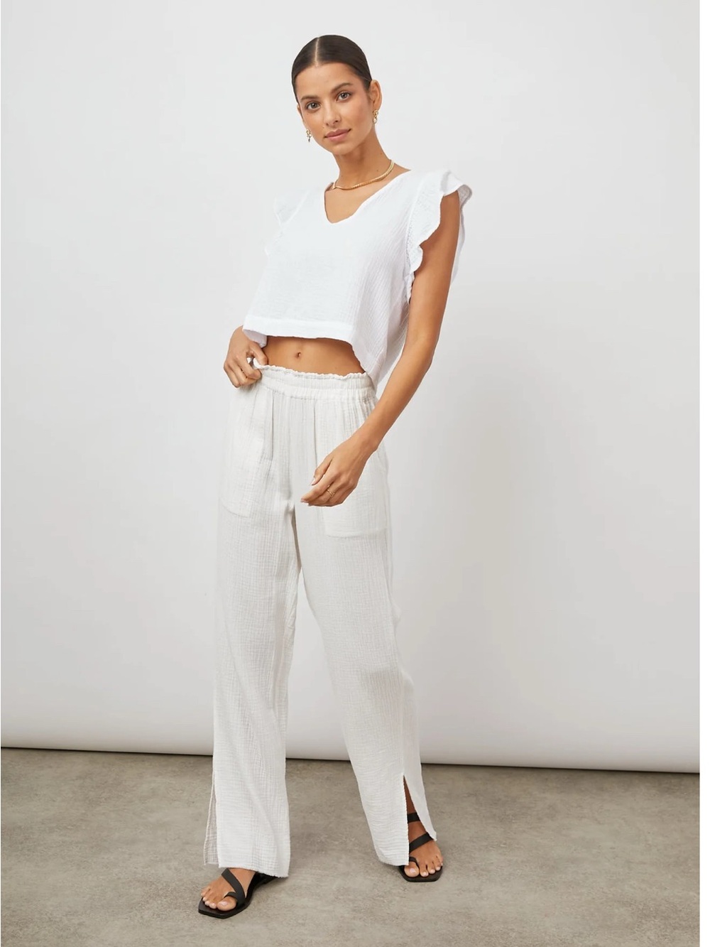 Women's White Wide-Leg Lightweight Pants